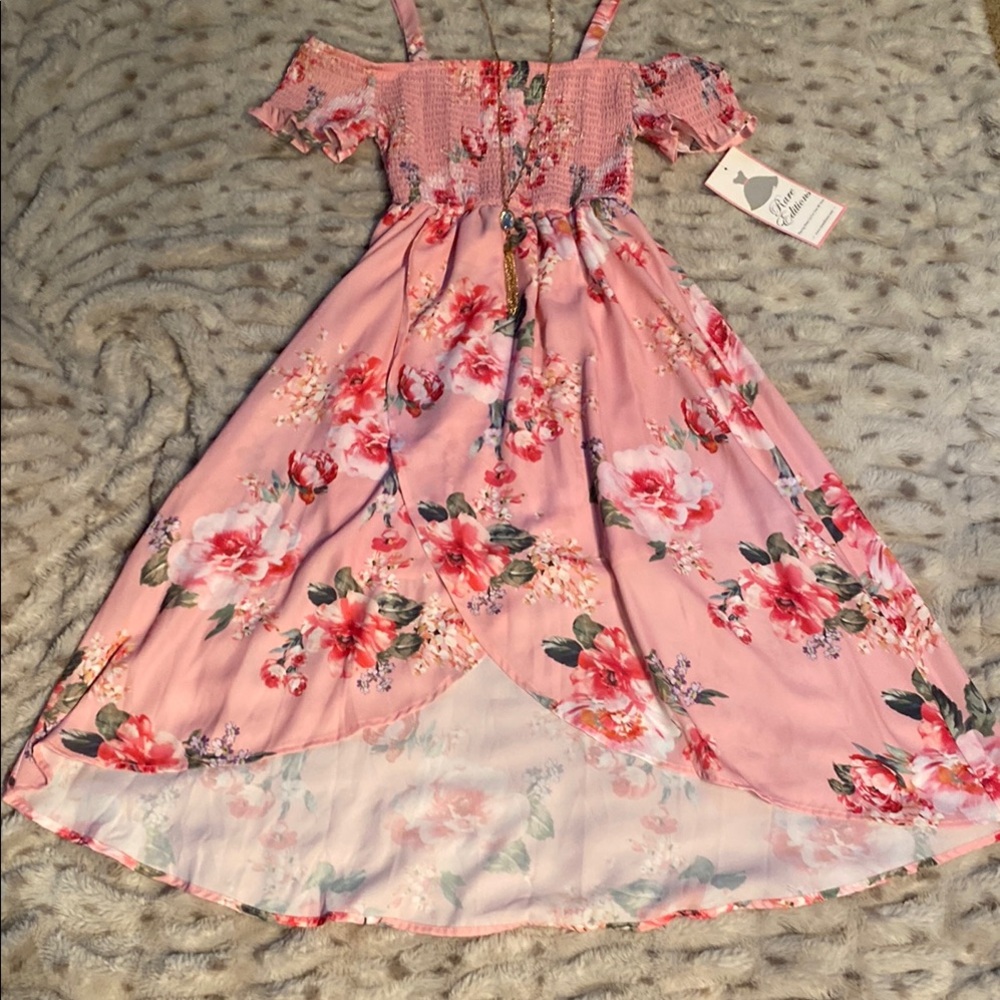 Rare Editions Pink Floral Sundress with Flutter Sleeves
